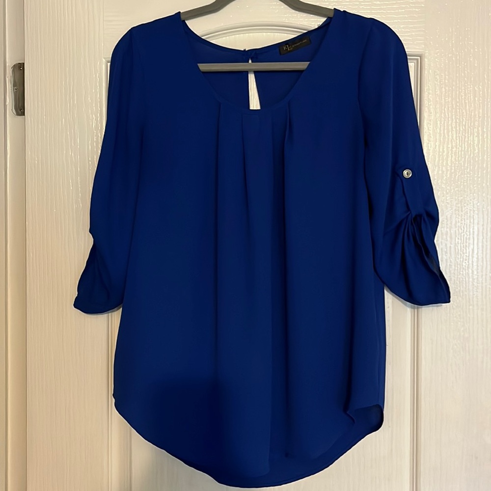 Ladies KLd signature 3/4 sleeve royal blue shirt